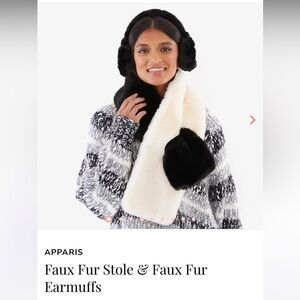 Apparis Black White Faux Fur Stole and Earmuffs